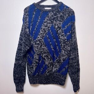Vintage Primavera Hand-Knit Blue Gray Grandpa Sweater Men's L Korea